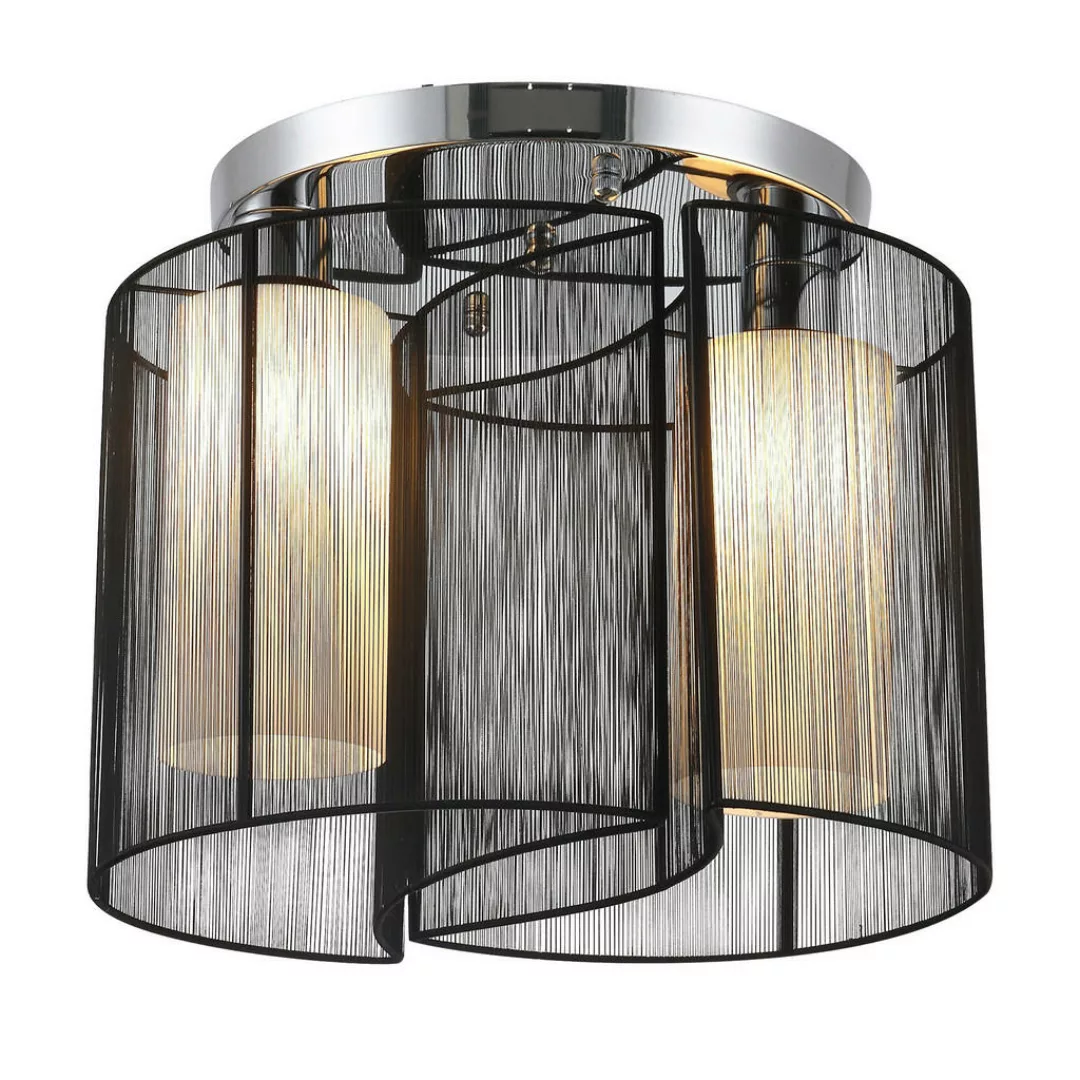 HOMCOM Deckenlampe 2-flammig schwarz Glas Stoff Stahl H/D: ca. 33x48 cm E27 günstig online kaufen