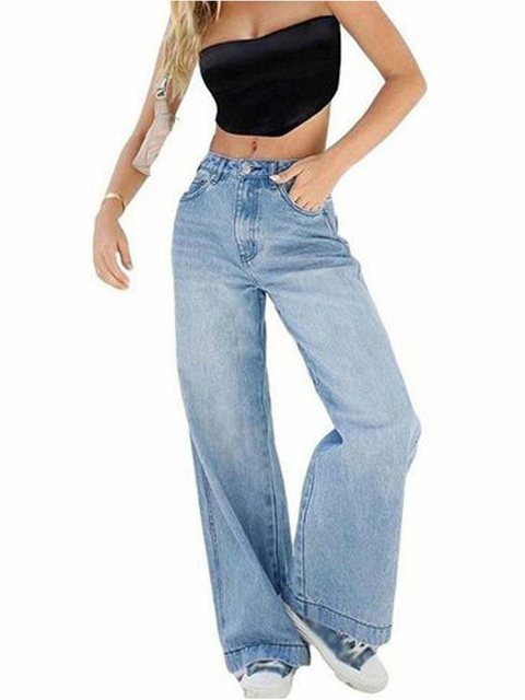 KIKI Gerade Jeans Straight Damen Jeans Hoher Taille Jeanshosen Wide Leg Sch günstig online kaufen
