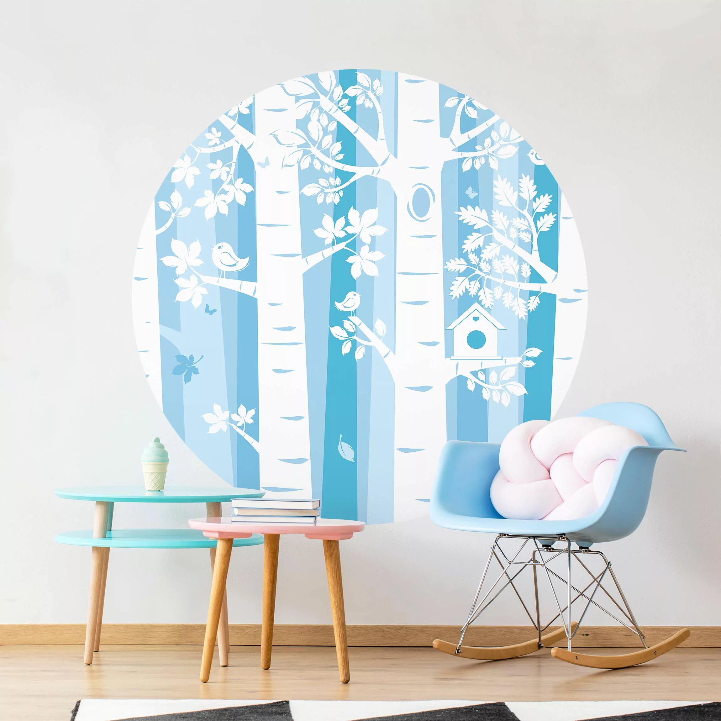 Bilderwelten Runde Tapete selbstklebend Kinderzimmer Bäume im Wald Blau pas günstig online kaufen