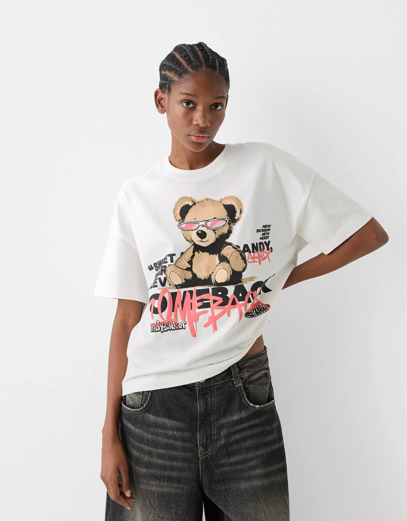 Bershka Oversize-T-Shirt Mit Print Damen M Rosa günstig online kaufen