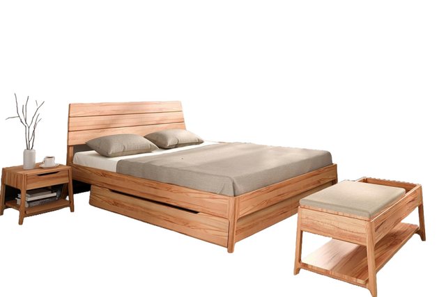 Natur24 Bett Bett Swig 1 Kernbuche massiv 180x200 mit Holzkopfteil und Holz günstig online kaufen