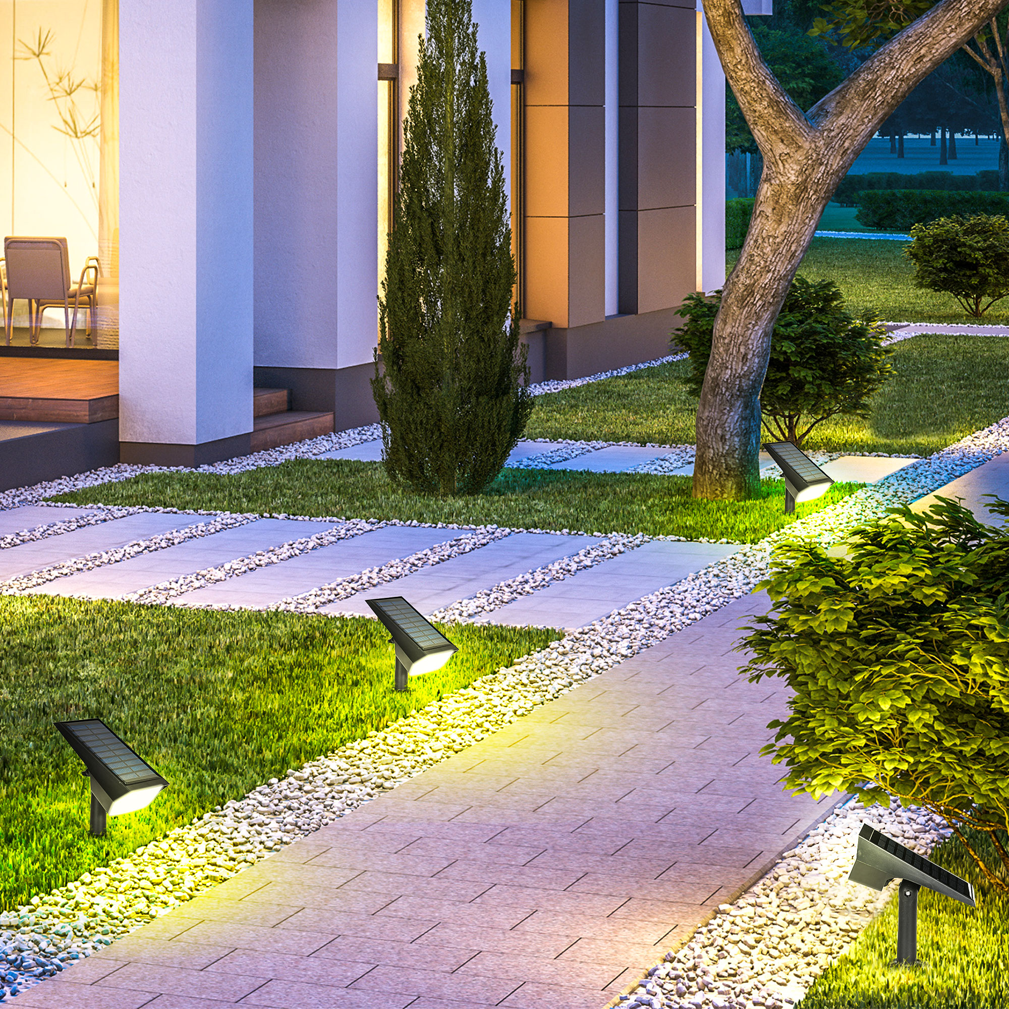 Outsunny Set 4 Gartenstrahler mit Pfahl, Solarlicht 1 Farbe und 2 Helligkei günstig online kaufen