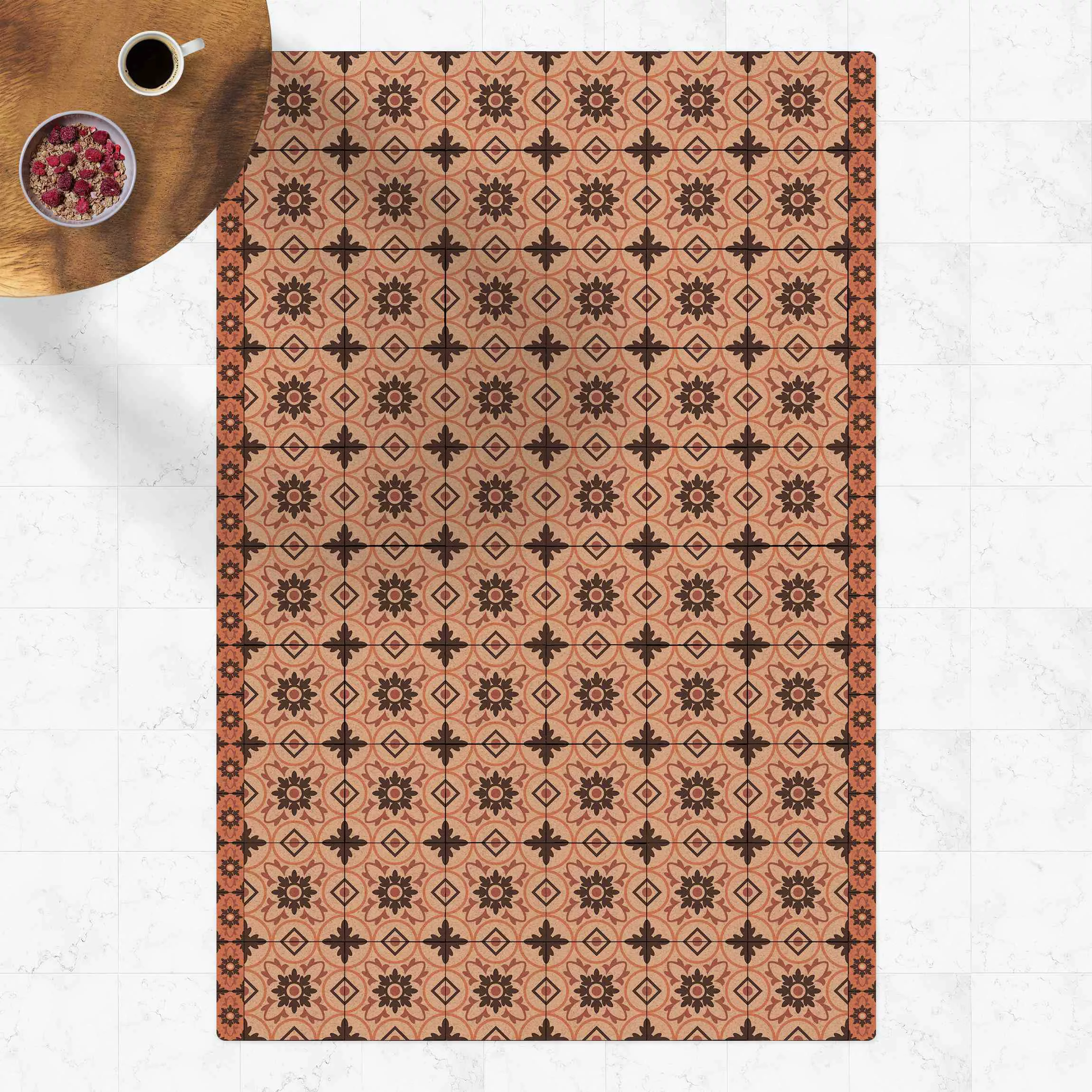 Kork-Teppich Geometrischer Fliesenmix Blume Orange günstig online kaufen