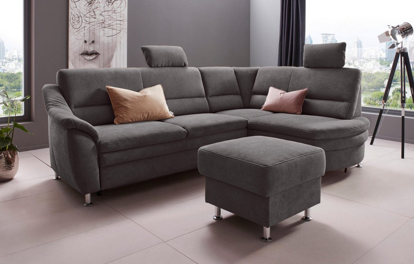 Places of Style Ecksofa "Cardoso L-Form", Federkern, wahlweise mit Bett, Sc günstig online kaufen