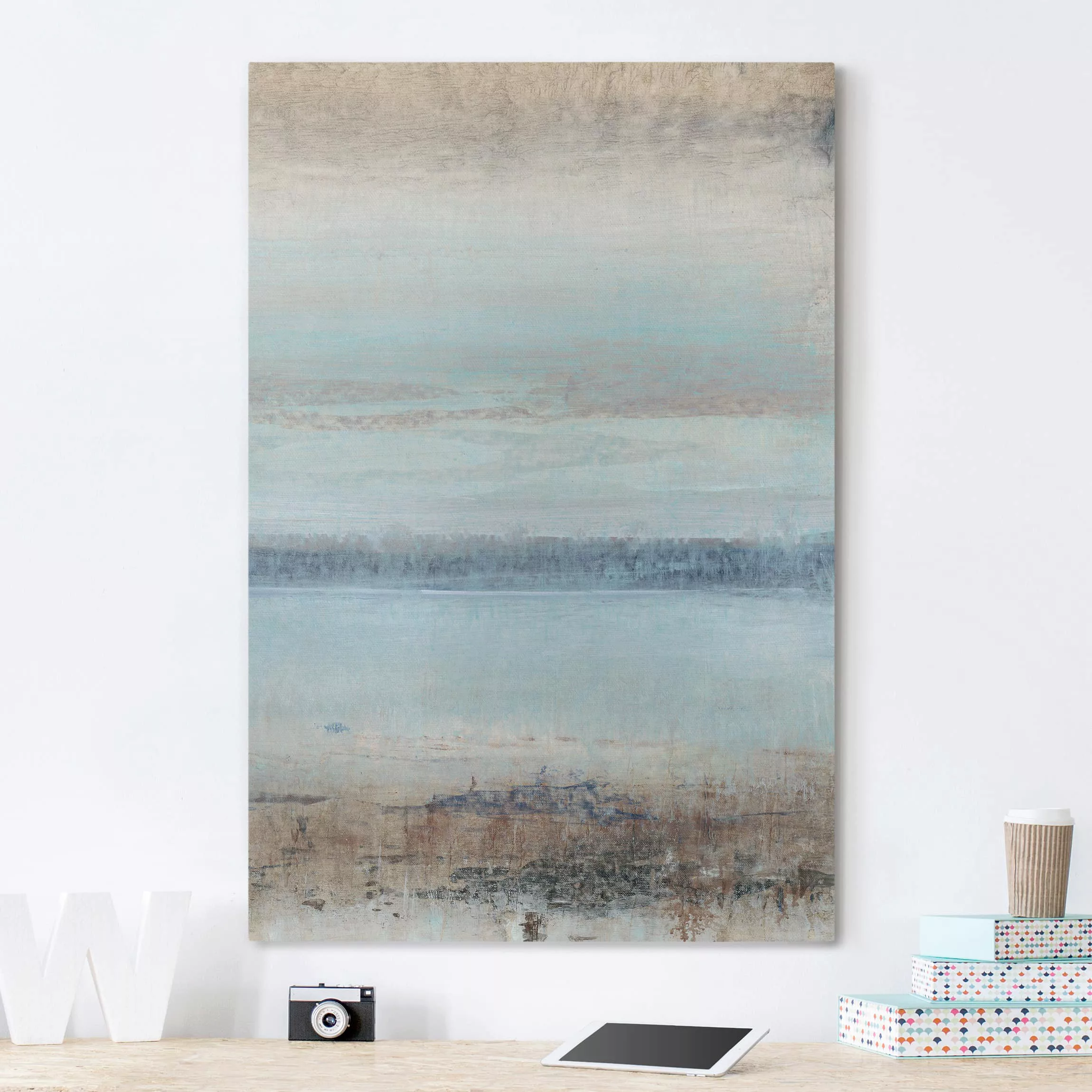 Leinwandbild Abstrakt - Hochformat Horizont über Blau II günstig online kaufen