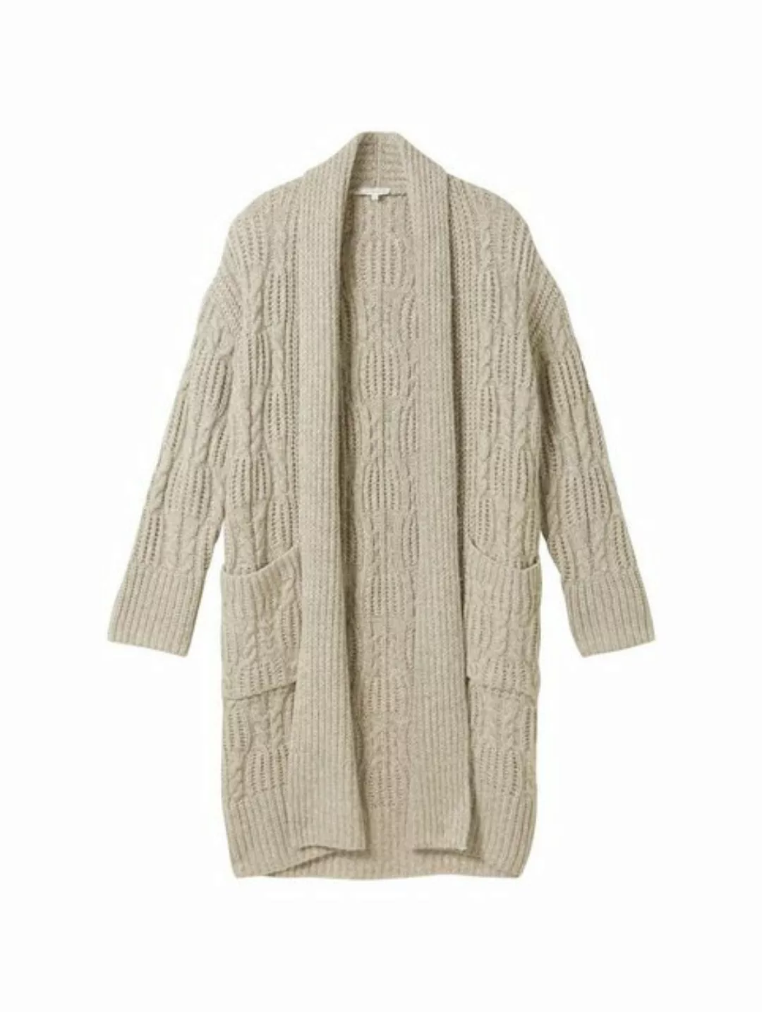 TOM TAILOR Strickjacke knit cardigan cable structure, dusty beige melange günstig online kaufen