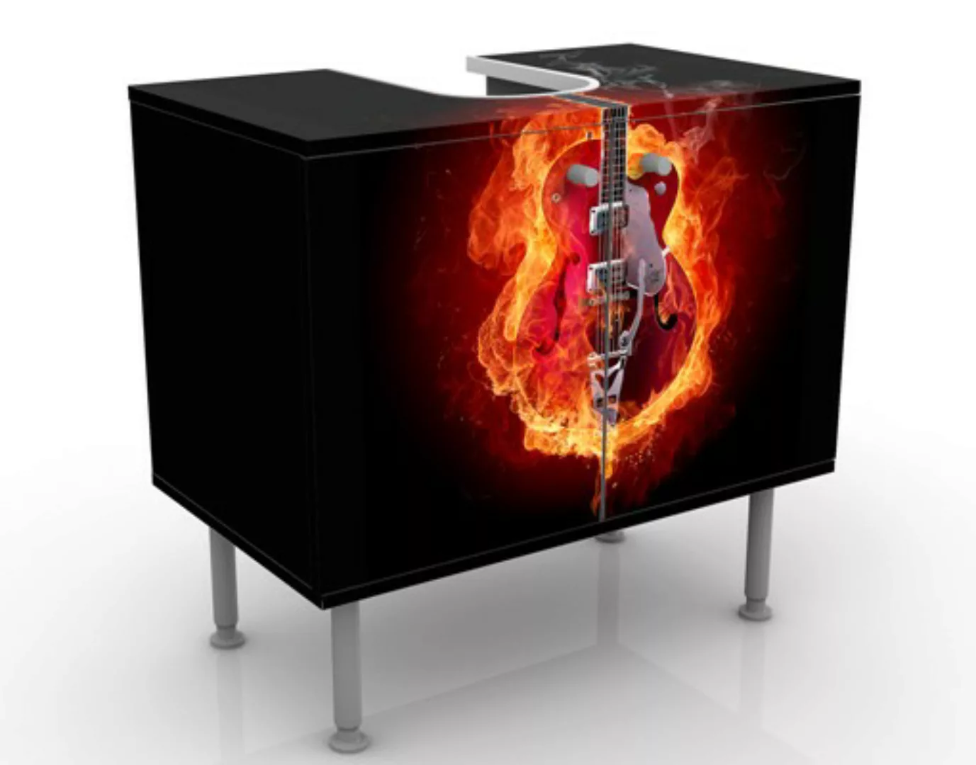 Waschbeckenunterschrank Kunstdruck Gitarre in Flammen günstig online kaufen