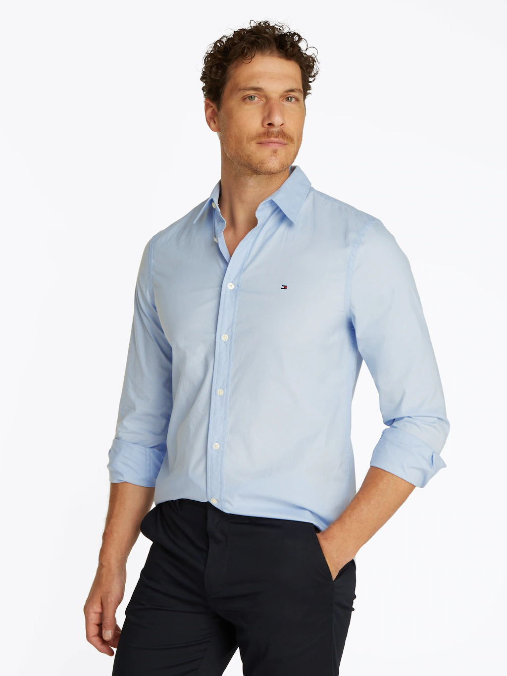 Tommy Hilfiger Businesshemd FLEX POPLIN KENT COLLAR SF SHIRT mit Logosticke günstig online kaufen