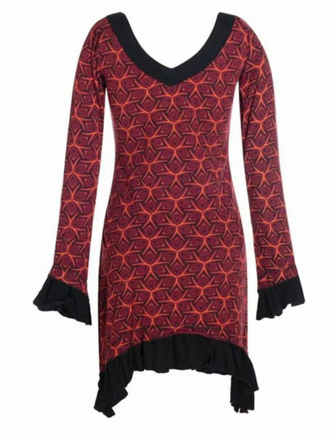Vishes Zipfelkleid Langarm Kleid Bedruckt Asymmetrisch Rüschen Volant Elfen günstig online kaufen