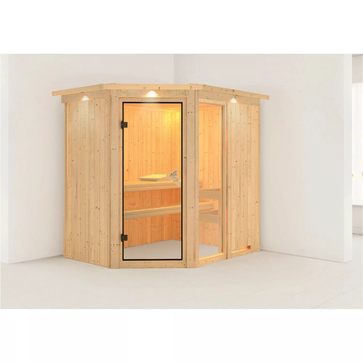 Karibu Sauna Freyja 1 und LED-Dachkranz Natur 202 x 210 x 165 cm günstig online kaufen