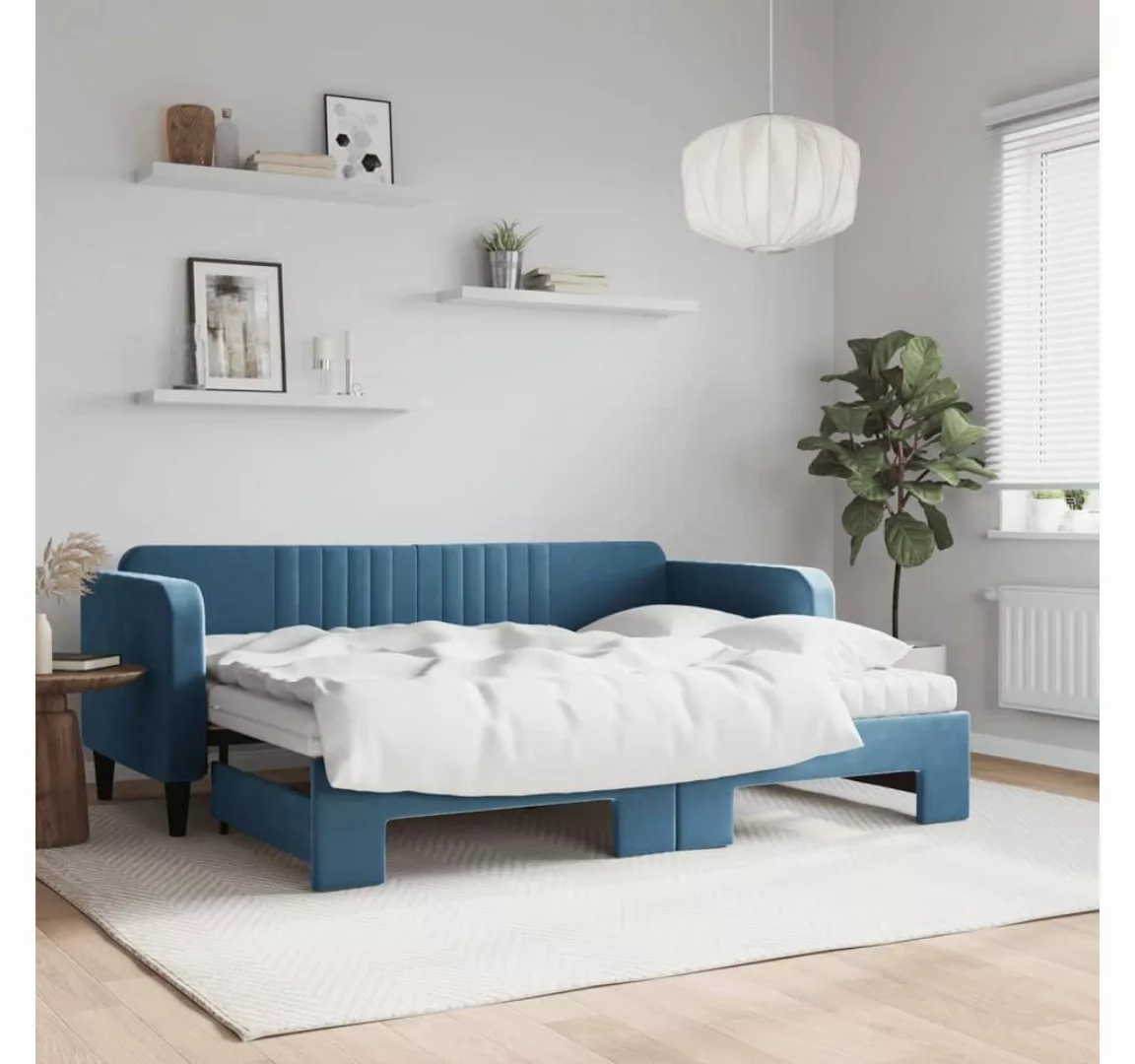 vidaXL Gästebett Gästebett Tagesbett Ausziehbar mit Matratzen Blau 80x200 c günstig online kaufen