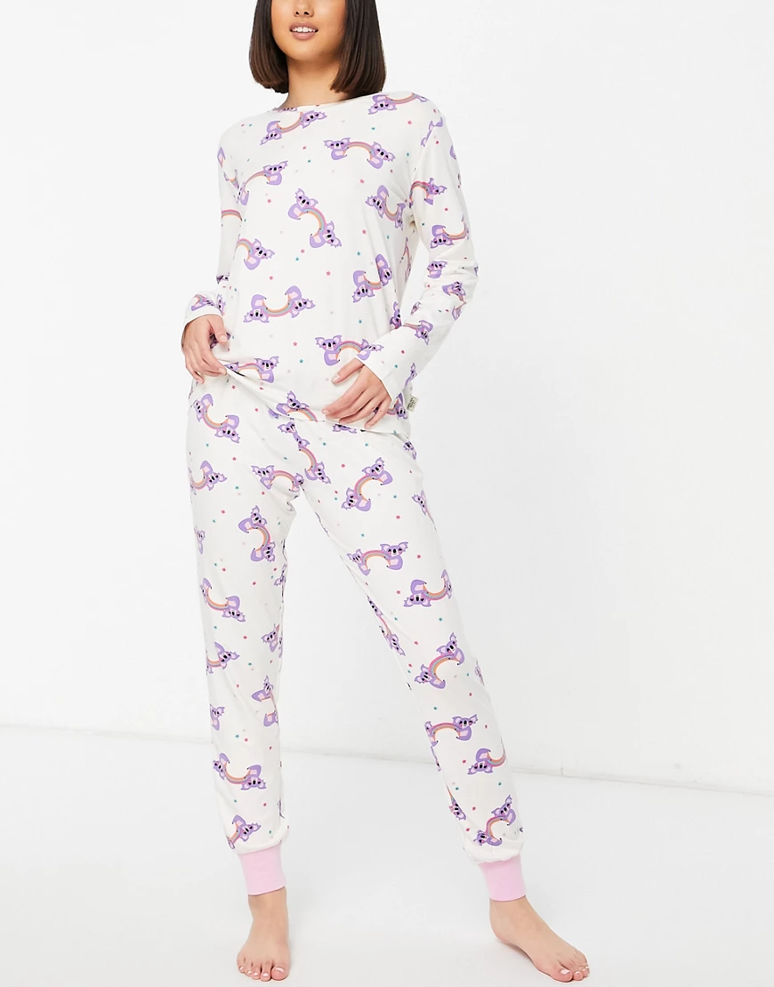 Chelsea Peers – Langer Pyjama in Creme mit Regen-Koala-Design-Neutral günstig online kaufen