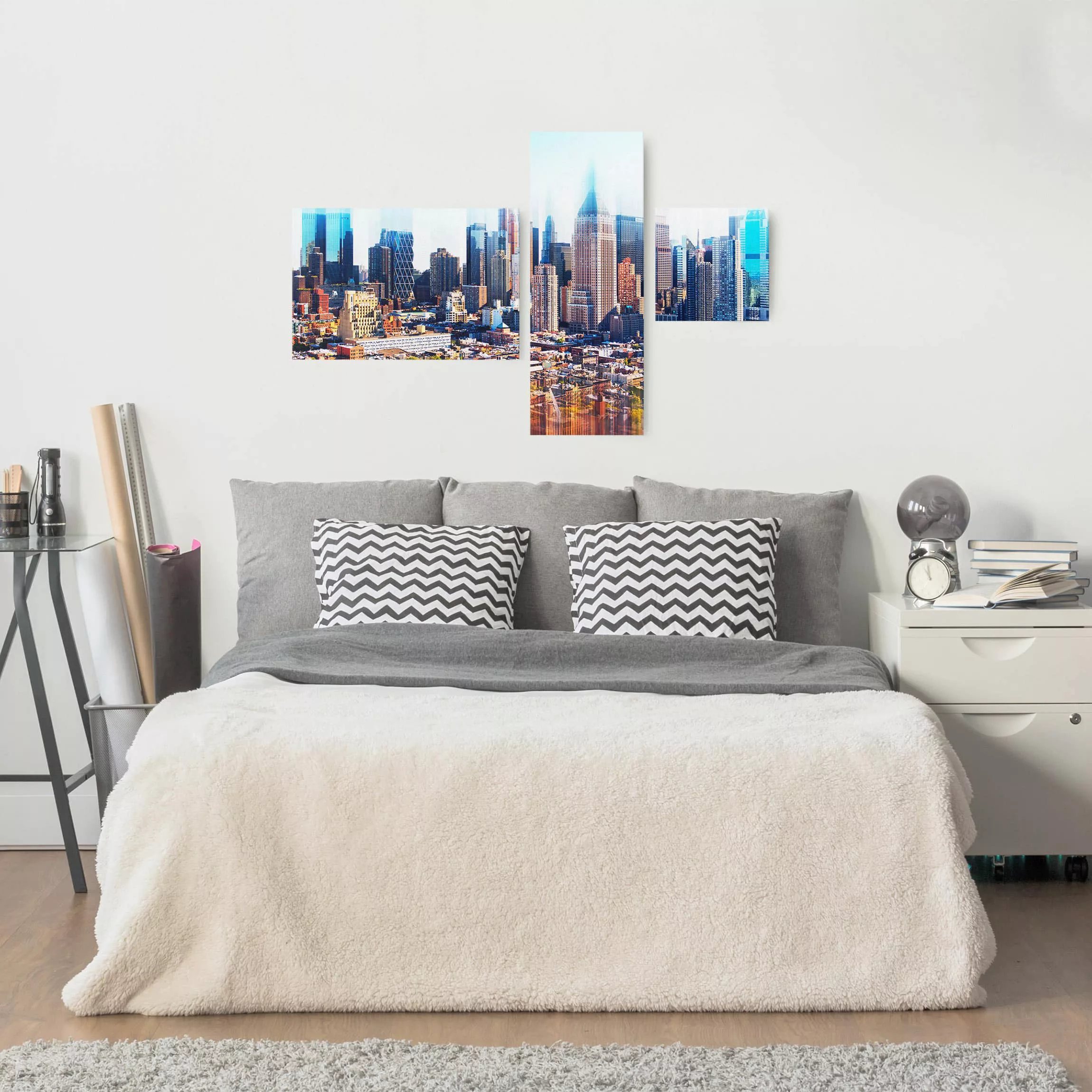 3-teiliges Leinwandbild - Querformat Manhattan Skyline Urban Stretch günstig online kaufen