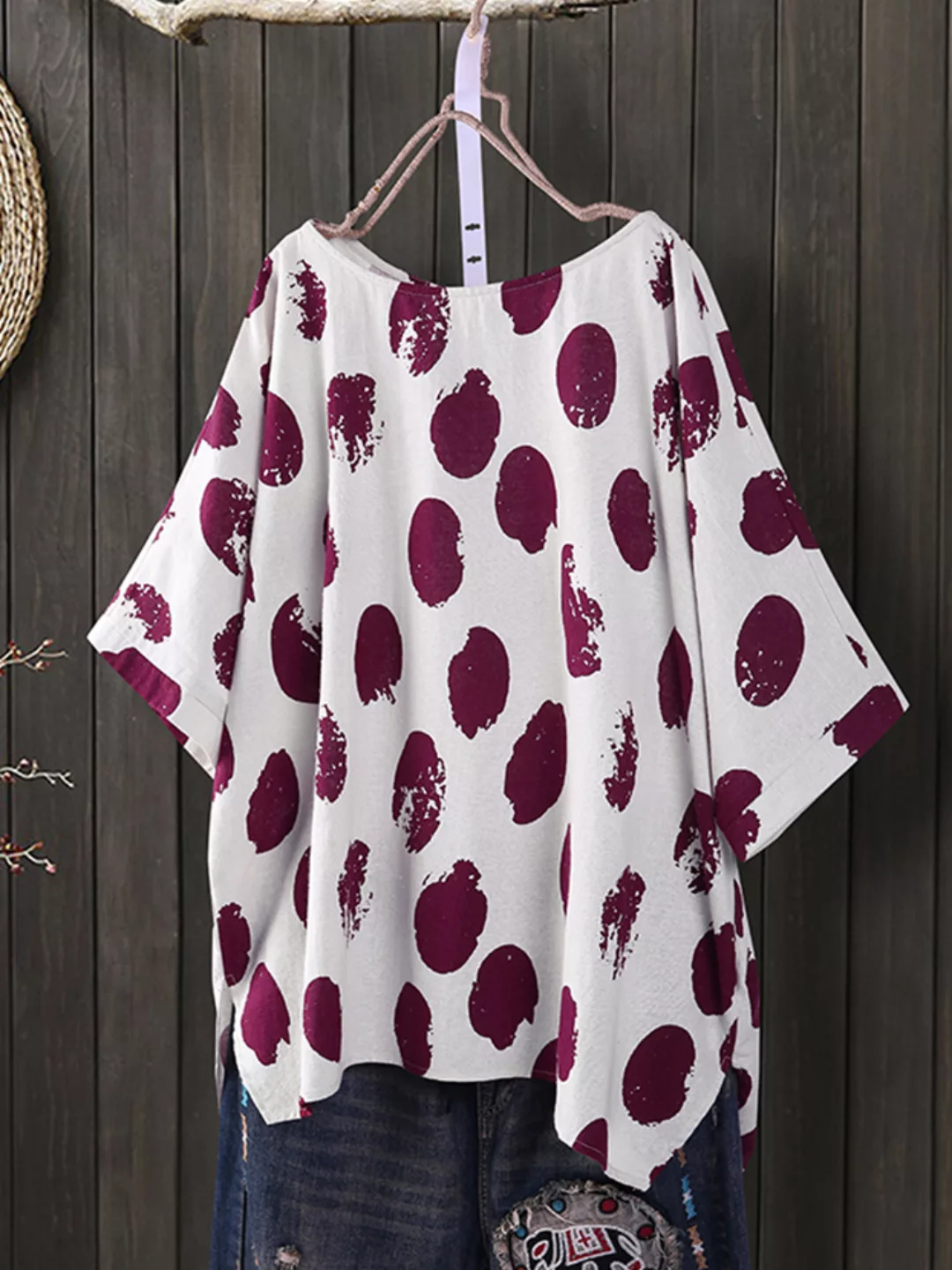 Polka Dot Print O-Ausschnitt Plus Größe Bluse günstig online kaufen