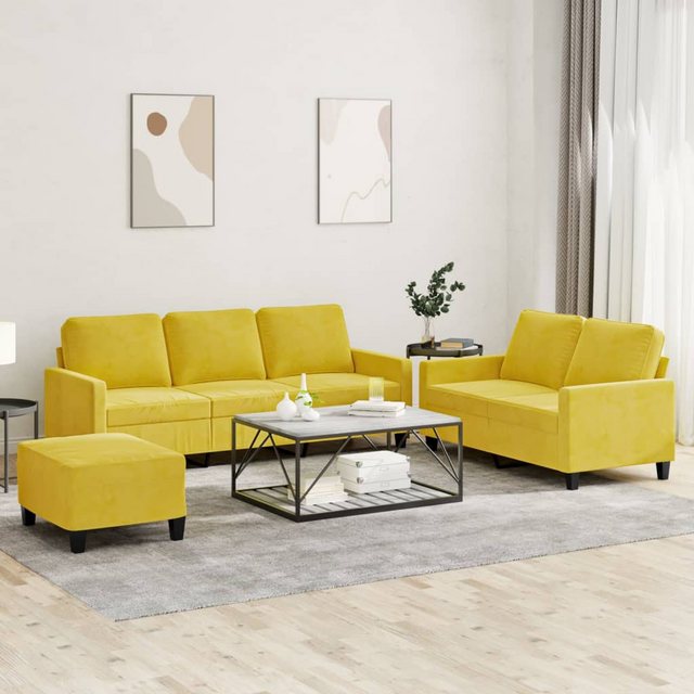 vidaXL Sofa 3-tlg. Sofagarnitur mit Kissen Gelb Samt günstig online kaufen