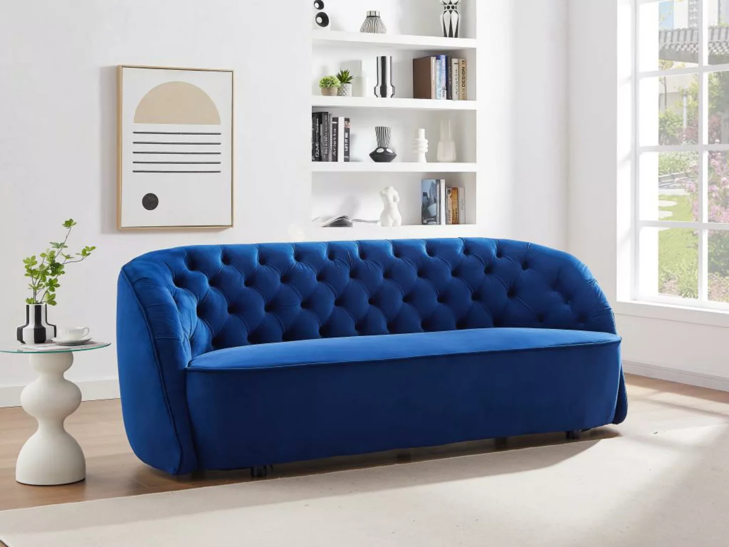 Sofa 3-Sitzer - Samt - Blau - ORTANO günstig online kaufen