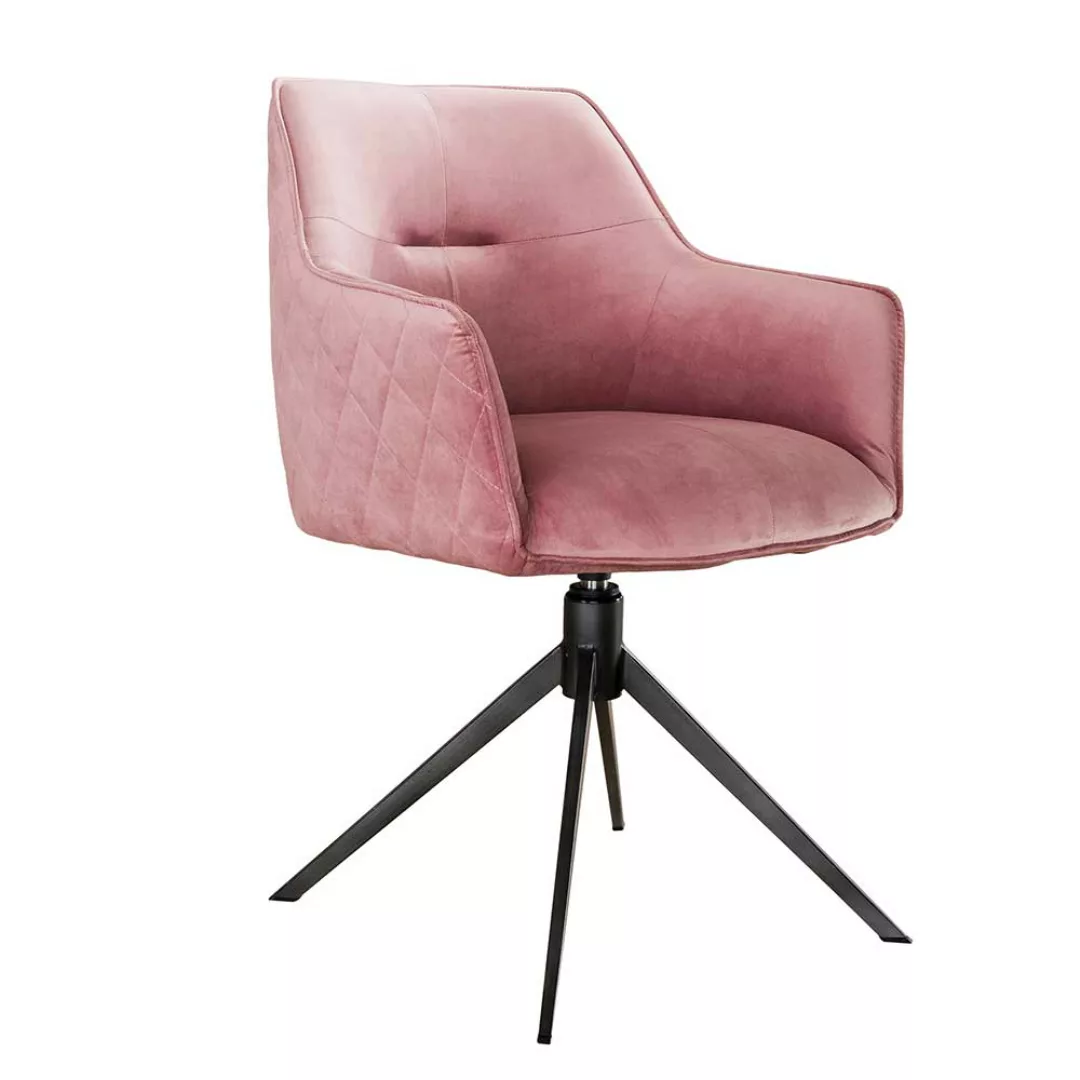 Esstisch Stühle Rosa Samt mit aufwendigen Steppungen drehbar (2er Set) günstig online kaufen