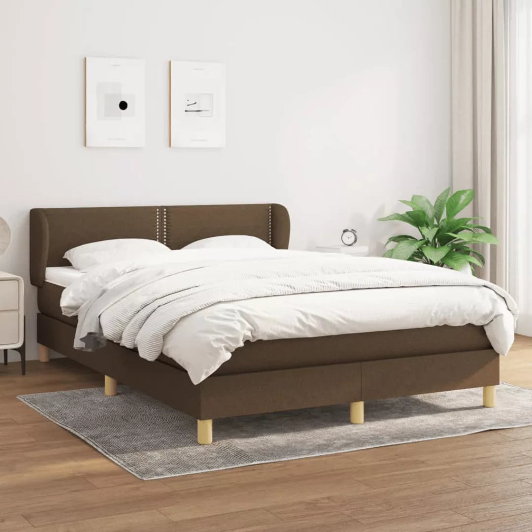 vidaXL Bettgestell Boxspringbett mit Matratze Dunkelbraun 140x200 cm Stoff günstig online kaufen