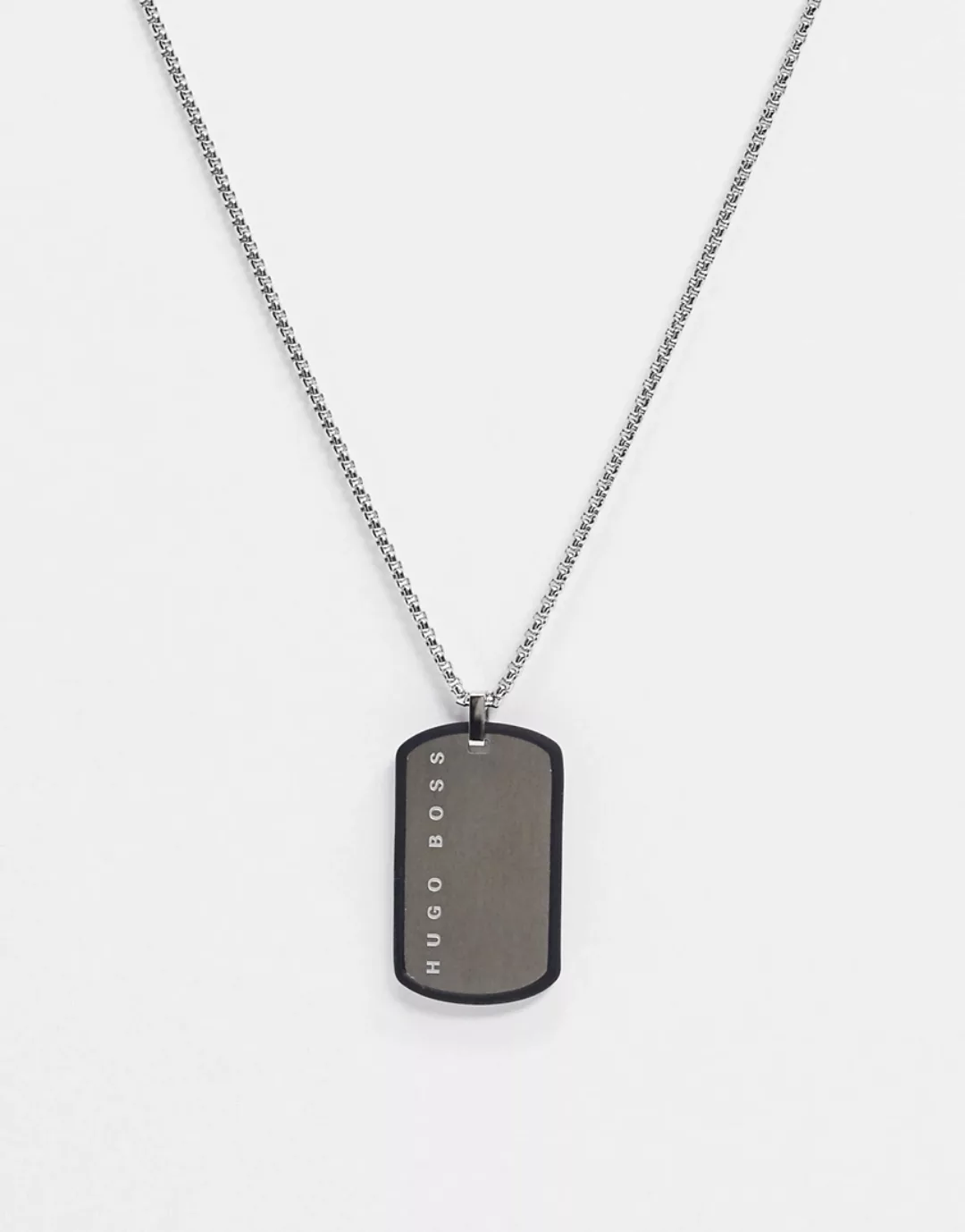 Hugo Boss – Silberfarbene Halskette mit Silikon überzogener ID-Marke günstig online kaufen