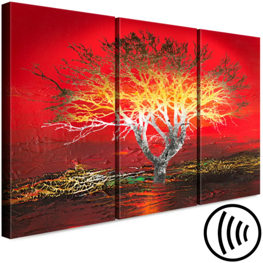 Wandbild Ausländische Landschaft - Baum auf einem abstrakten, roten Hinterg günstig online kaufen