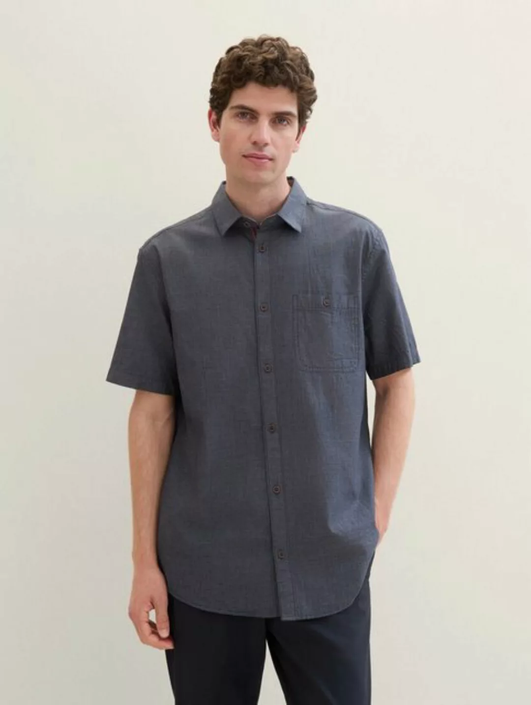TOM TAILOR Kurzarmhemd 1041374 100% Baumwolle Regular Fit mit aufgesetzter günstig online kaufen
