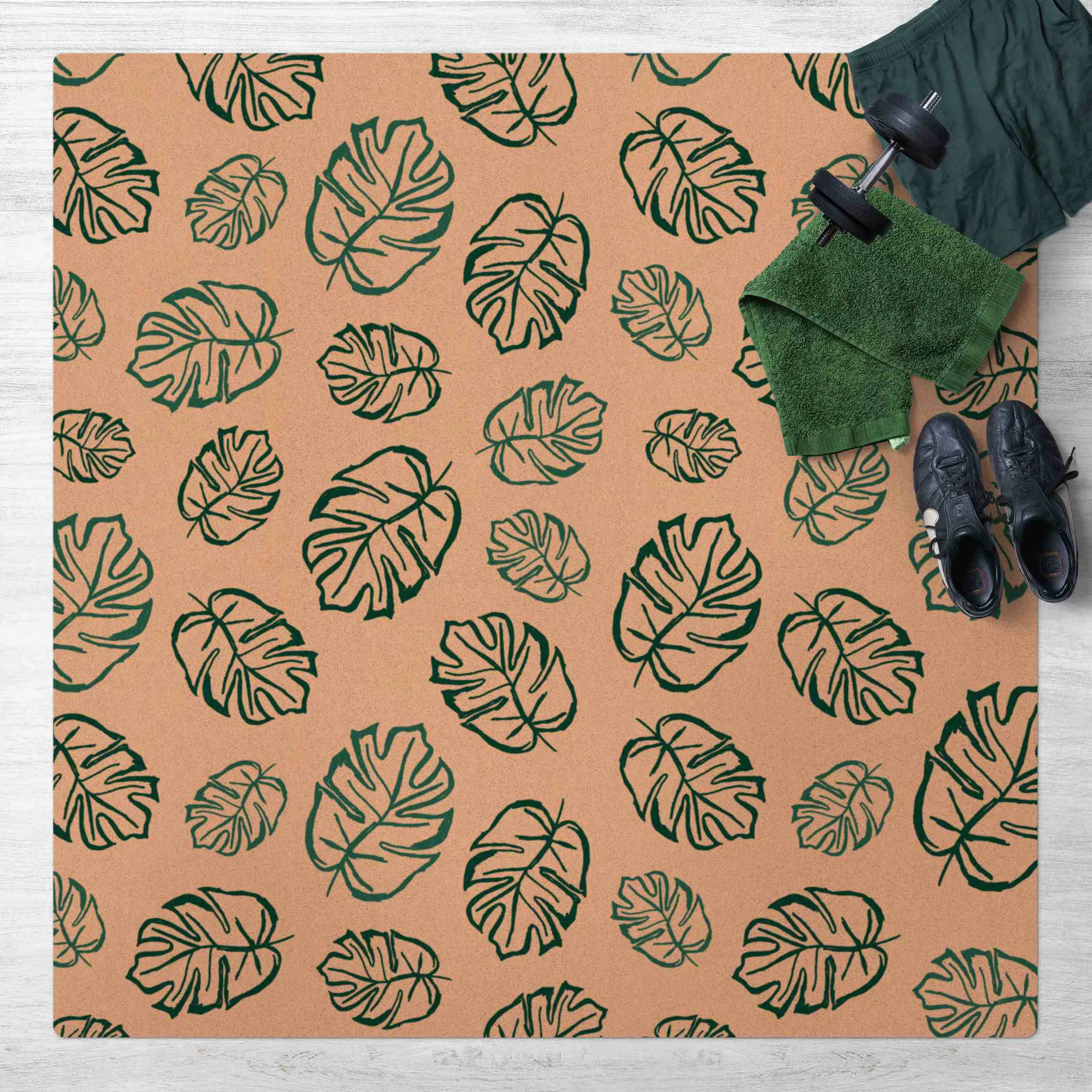 Kork-Teppich Gezeichnete tropische Blätter günstig online kaufen