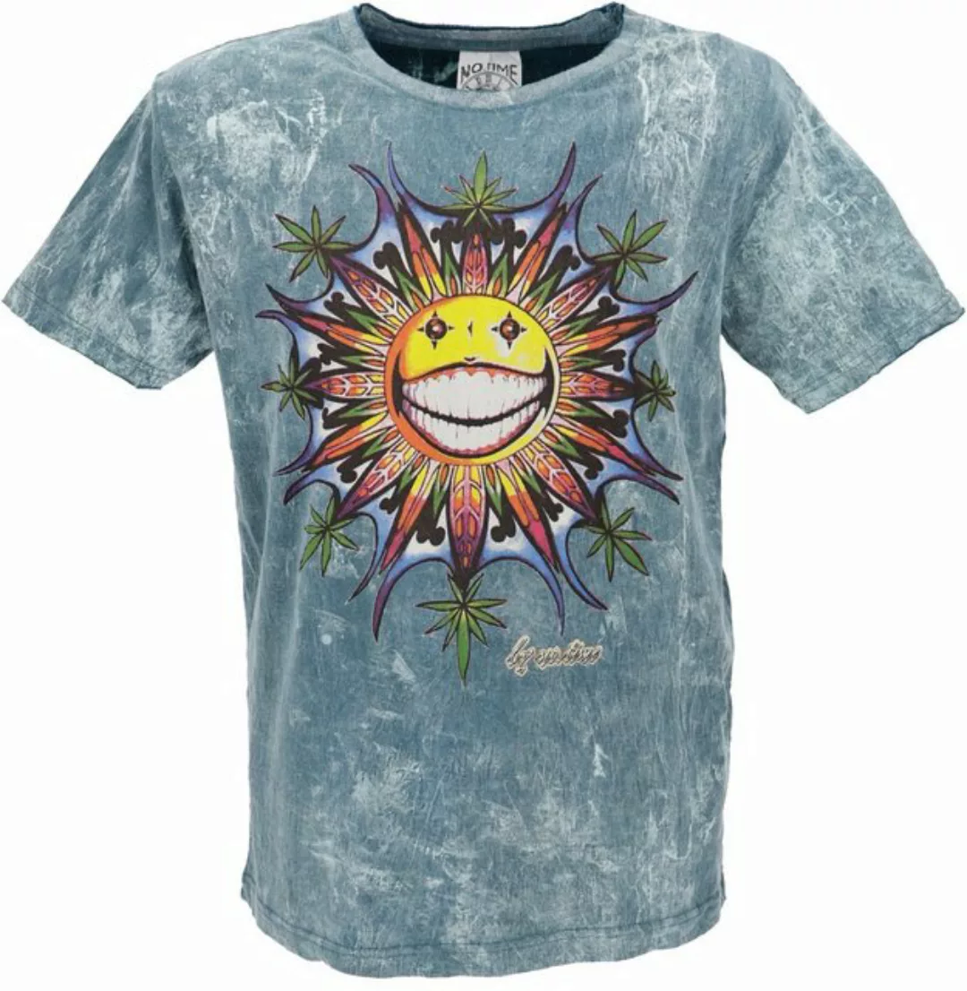 Guru-Shop T-Shirt No time T-Shirt - Happy sun petrol Goa Style, Festival, a günstig online kaufen