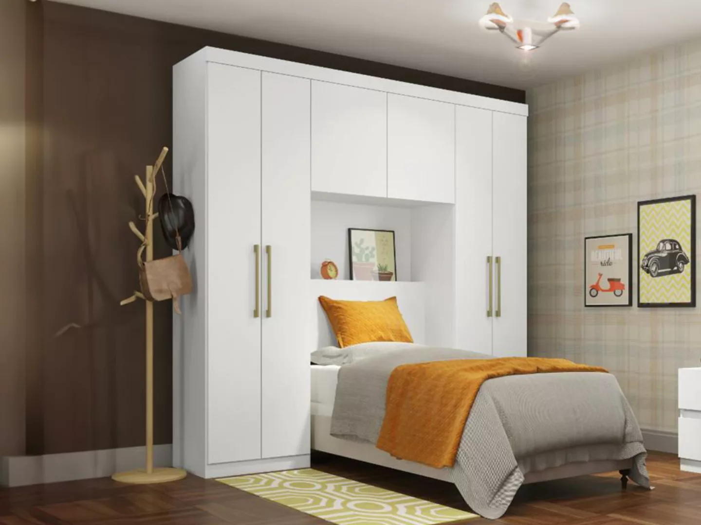 Bettbrücke mit 6 Türen, Kleiderschrank & Stauraum - L. 200 cm - Weiß - ANTE günstig online kaufen