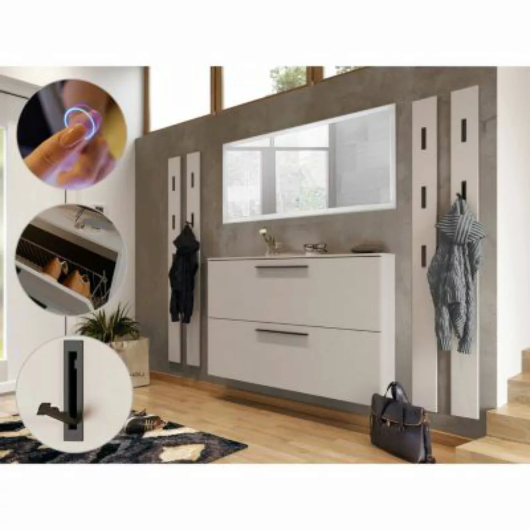 Lomadox Garderobenmöbel Komplett Set mit LED-Spiegel, Schuhschrank 4 Paneel günstig online kaufen