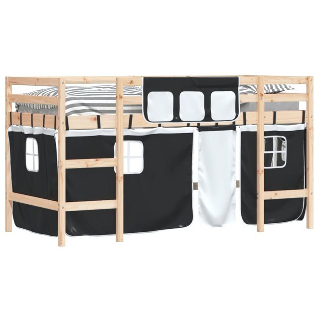 vidaXL Kinderbett Kinderhochbett mit Vorhängen Weiß Schwarz 90x190 cm Kiefe günstig online kaufen