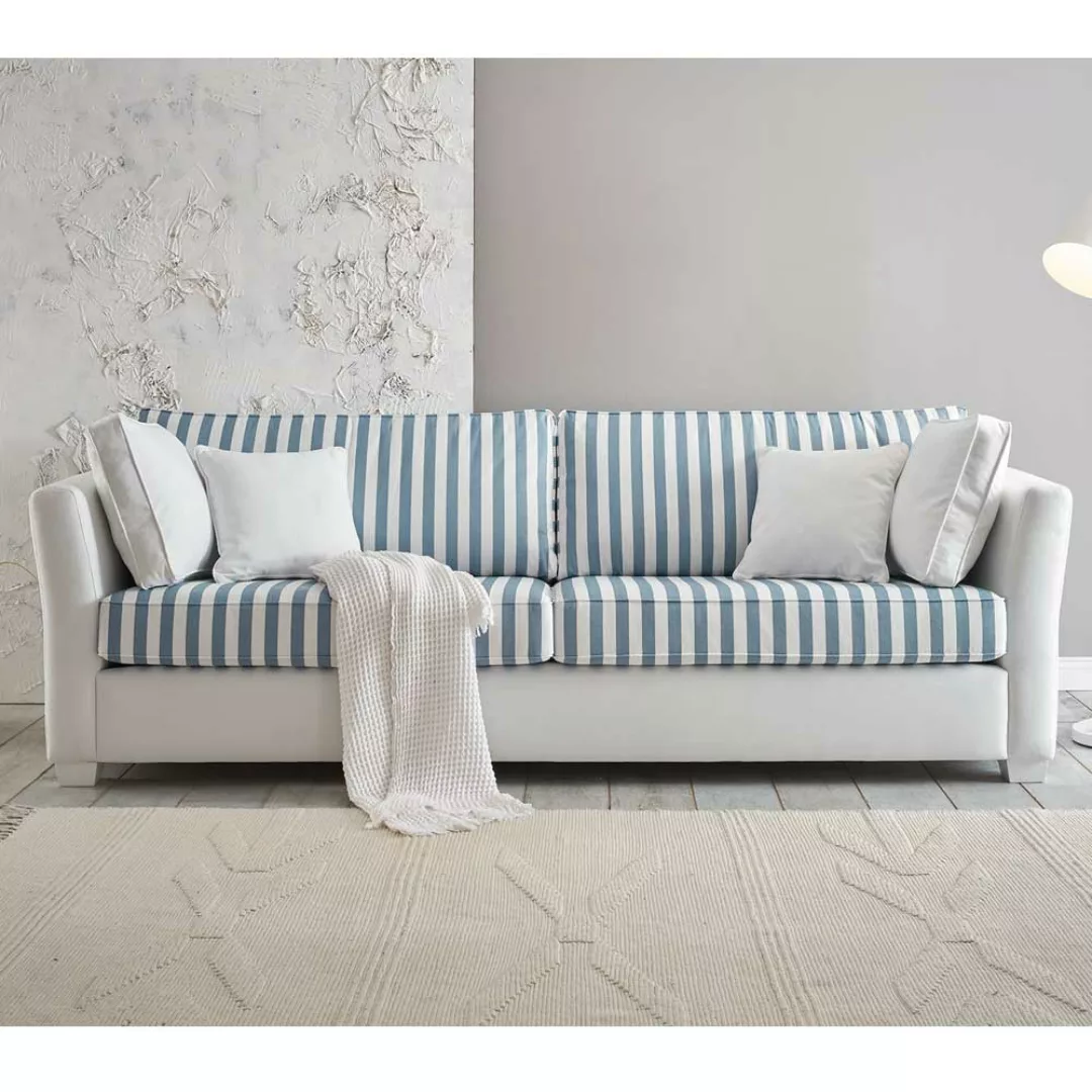 Wohnzimmer Sofa gestreift in Blau und Weiß Landhausstil günstig online kaufen