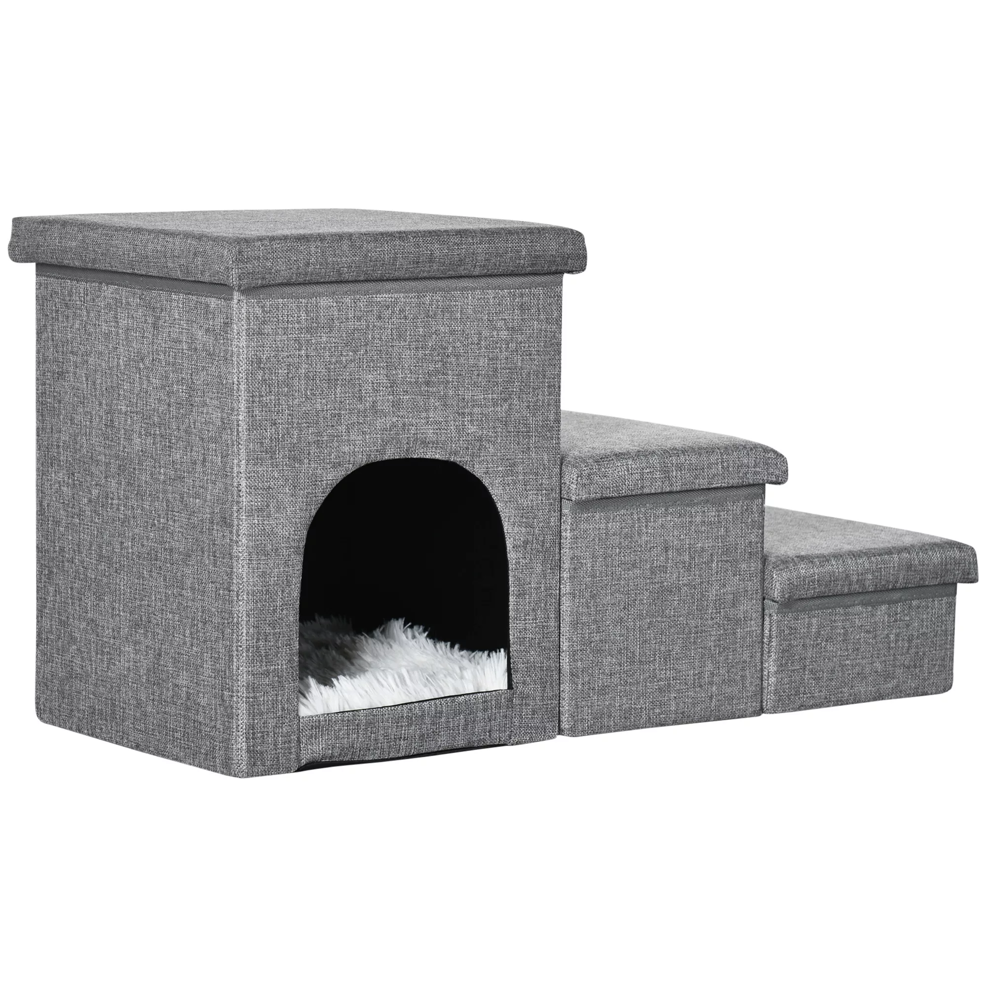 PawHut Hundetreppe 3-stufige Katzentreppe mit Höhle und Stauraum, 3-in-1 Ha günstig online kaufen