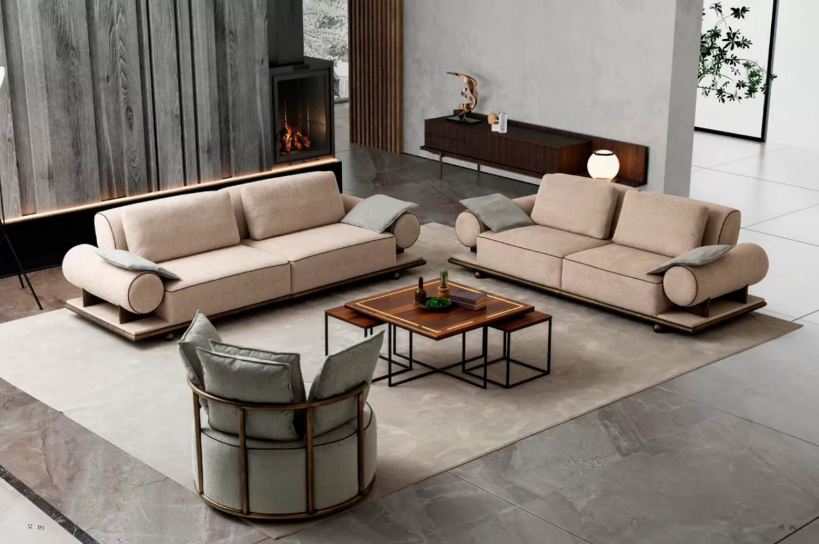 Xlmoebel Sofa Elegante Sitzgruppe Sofa Set Sofas 4 3 1 Platz Stoff 3-teilig günstig online kaufen