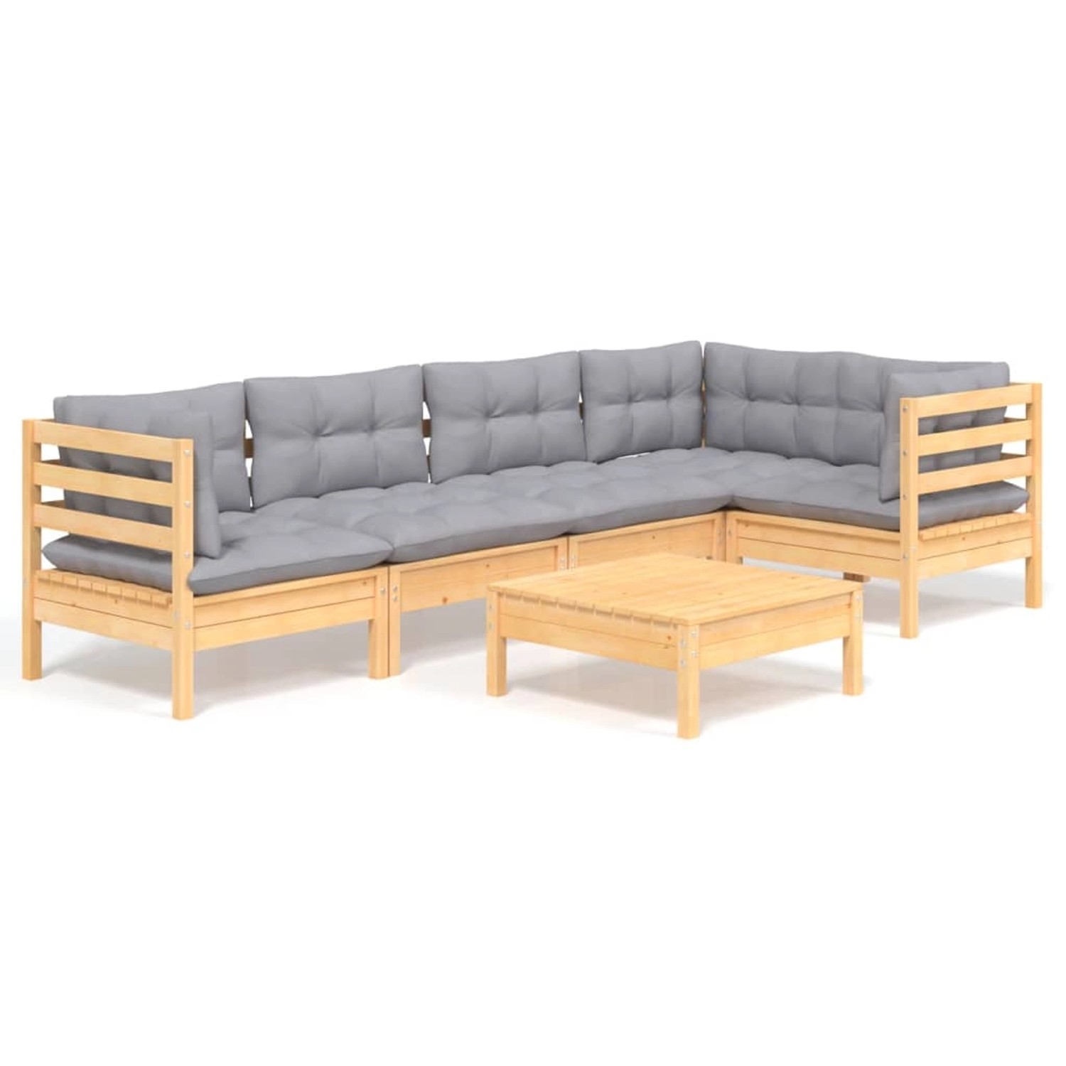 6-tlg. Garten-lounge-set Mit Grauen Kissen Kiefernholz günstig online kaufen