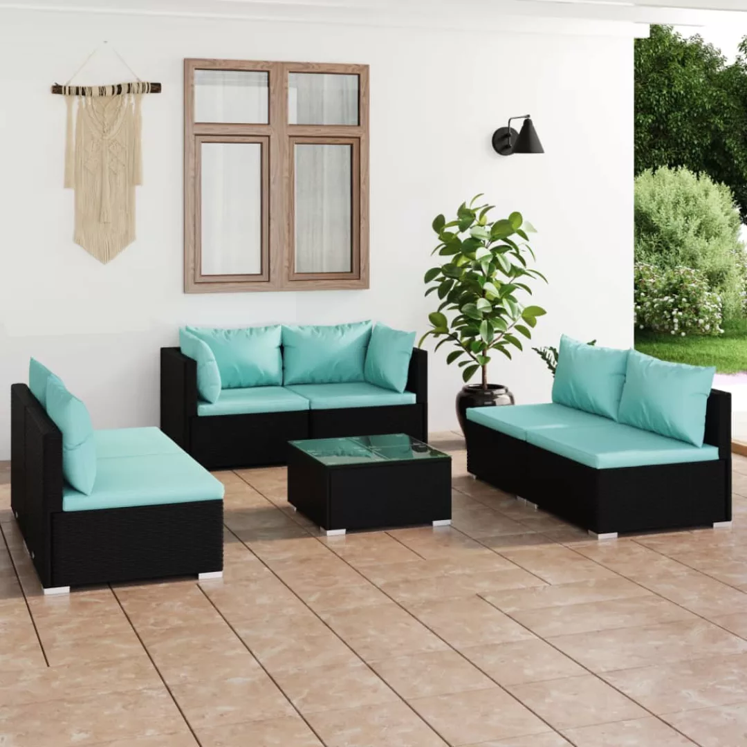 Vidaxl 7-tlg. Garten-lounge-set Mit Kissen Poly Rattan Schwarz günstig online kaufen