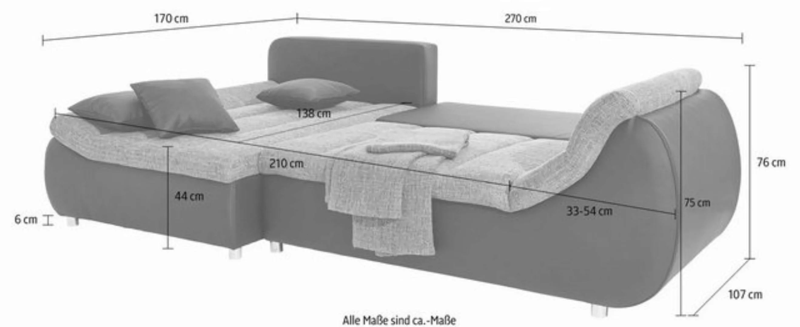 INOSIGN Ecksofa Imola L-Form, wahlweise mit Bettfunktion günstig online kaufen