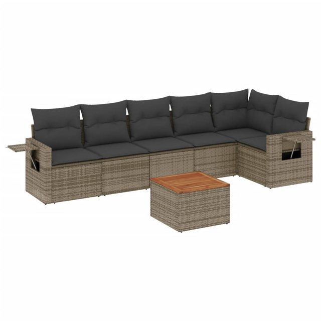 vidaXL Sofaelement 7-tlg. Garten-Sofagarnitur mit Kissen Grau Poly Rattan ( günstig online kaufen