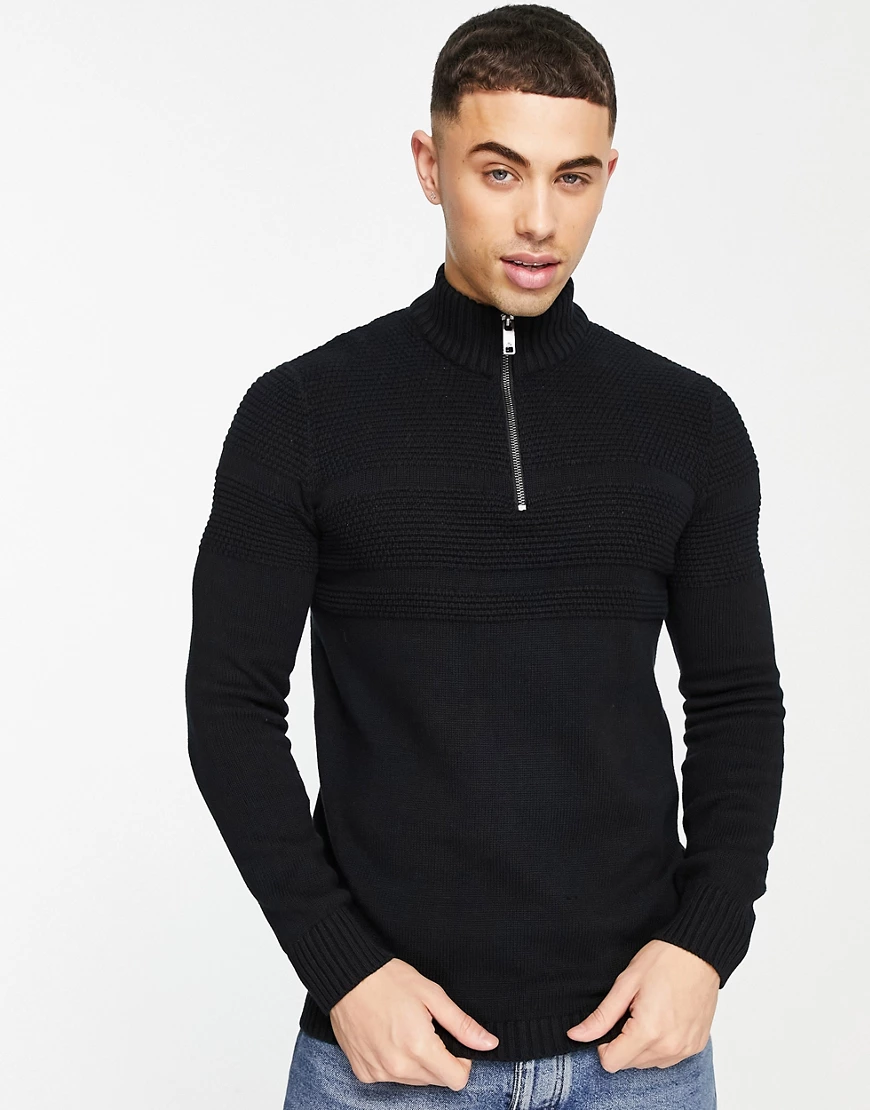 Only & Sons – Strukturierter Pullover in Khaki mit kurzem Reißverschluss-Sc günstig online kaufen