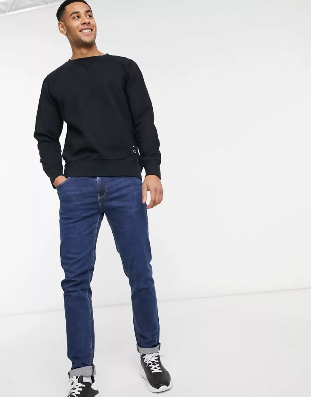Replay – Marineblaues Sweatshirt mit Rundhalsausschnitt günstig online kaufen