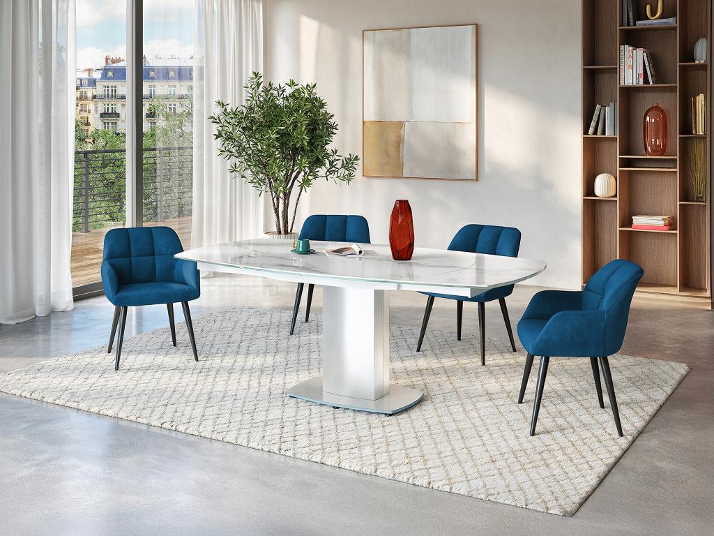 Sparset: Esstisch TALICIA + 4 Stühle PEGA - Weiß & Blau günstig online kaufen
