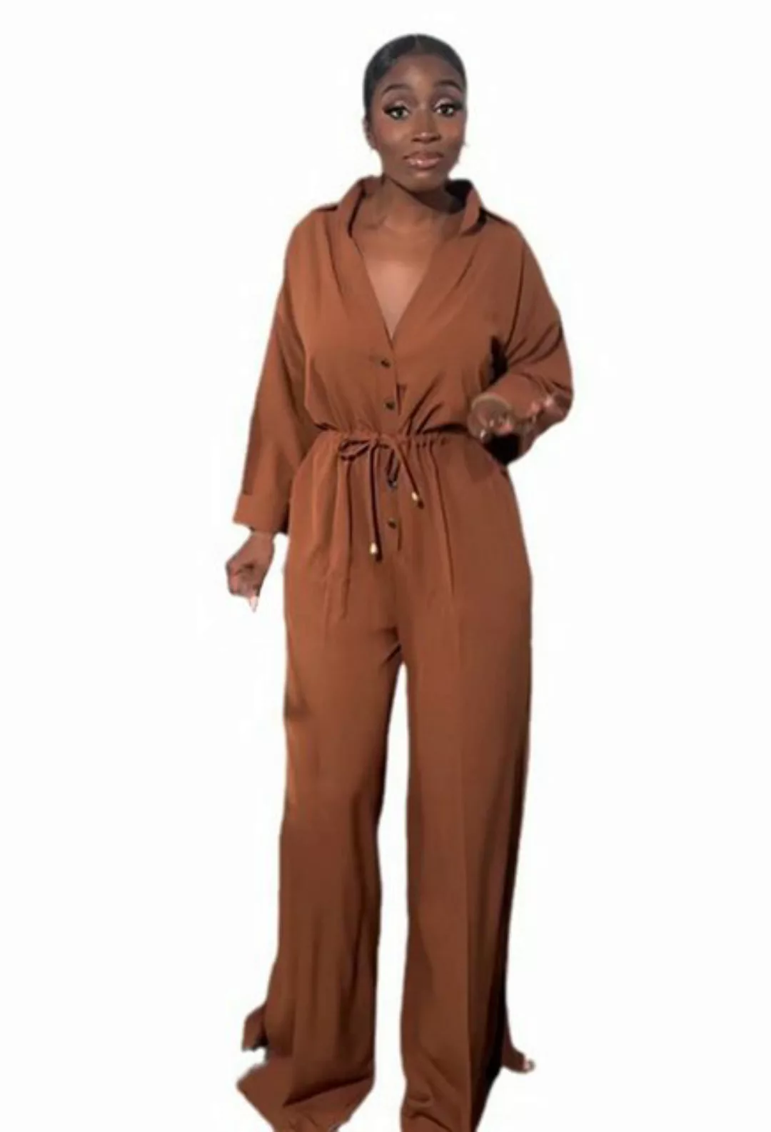 CHENIN 7/8-Overall Langärmeliger Damen Jumpsuit mit geknöpfter Taille und w günstig online kaufen