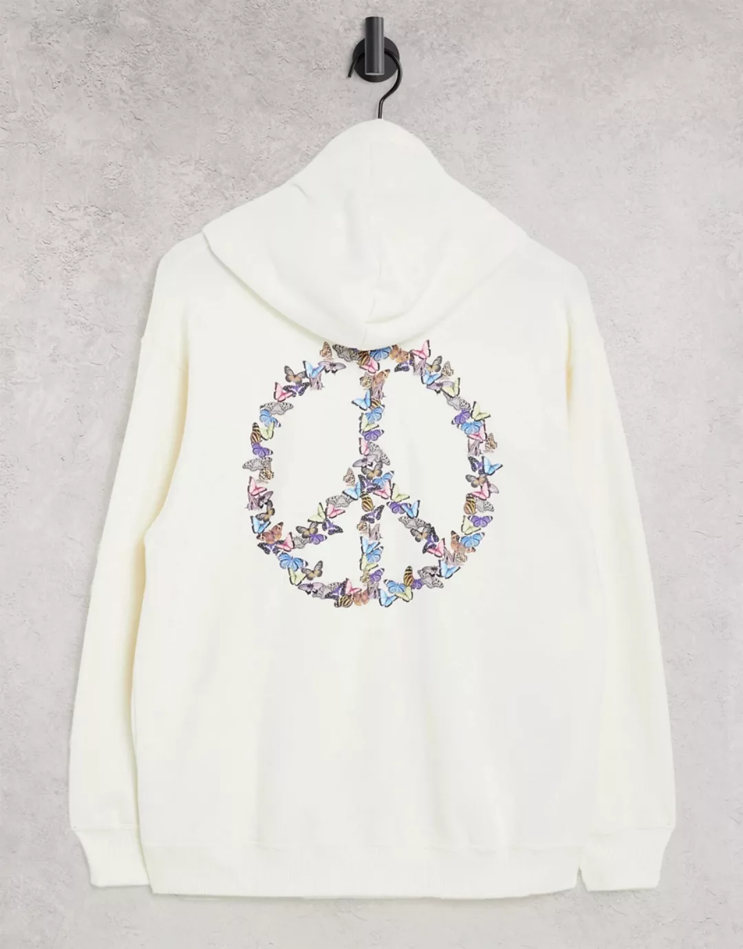 Hollister – Kapuzenjacke mit Reißverschluss und Peace-Zeichen in Creme-Weiß günstig online kaufen