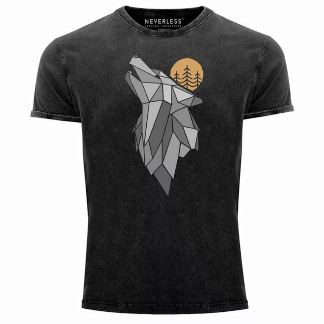 Neverless Print-Shirt Herren Vintage Shirt Wolf Print Wald Wildnis Outdoor günstig online kaufen