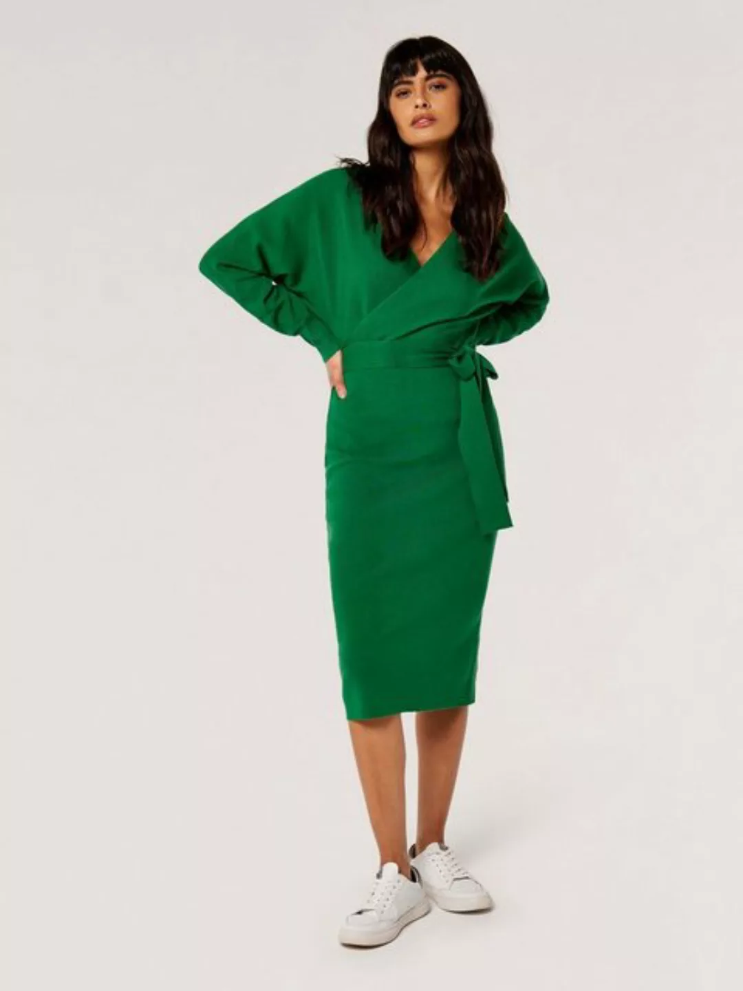 Apricot Midikleid Knitted Wrap Midi Dress, (2-tlg., Stoffgürtel) mit Taille günstig online kaufen