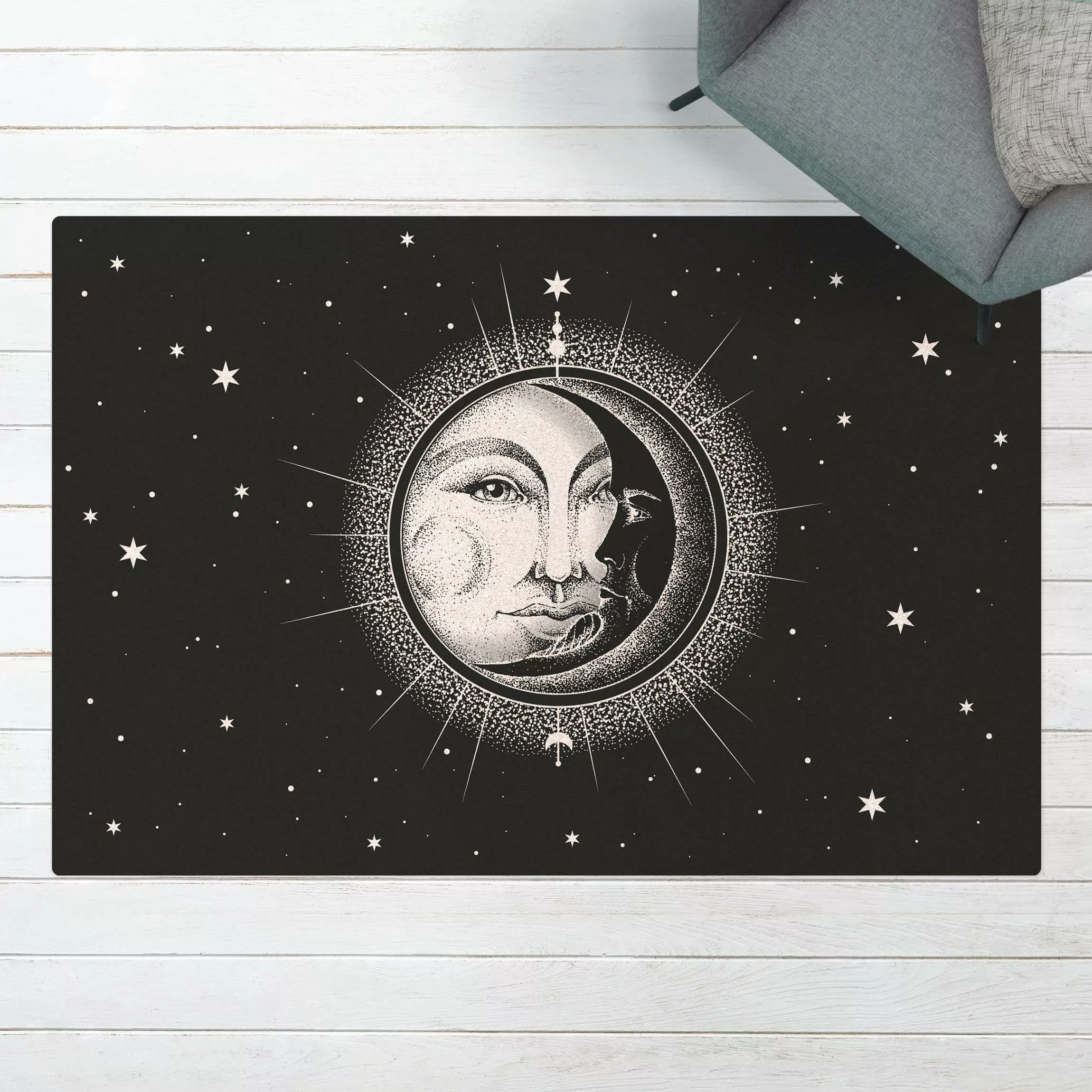 Kork-Teppich Vintage Sonne und Mond Illustration günstig online kaufen