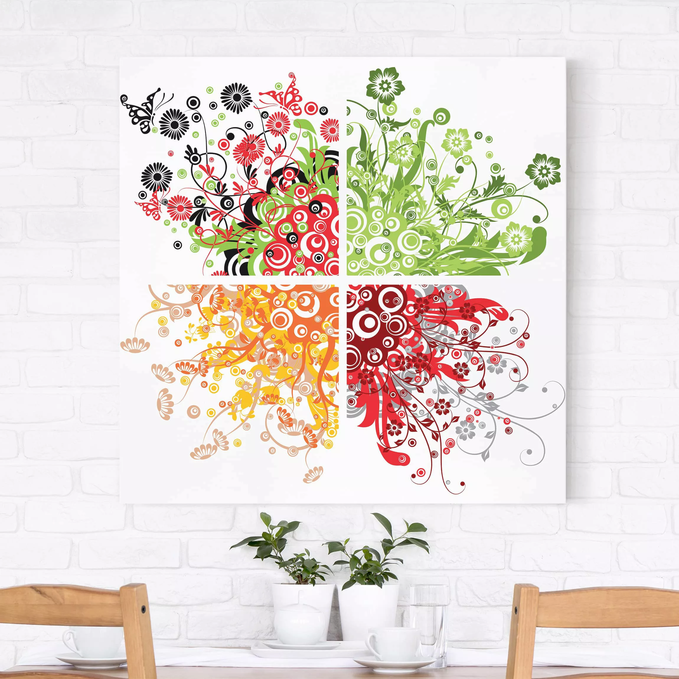 Leinwandbild - Quadrat Retro Flowers günstig online kaufen