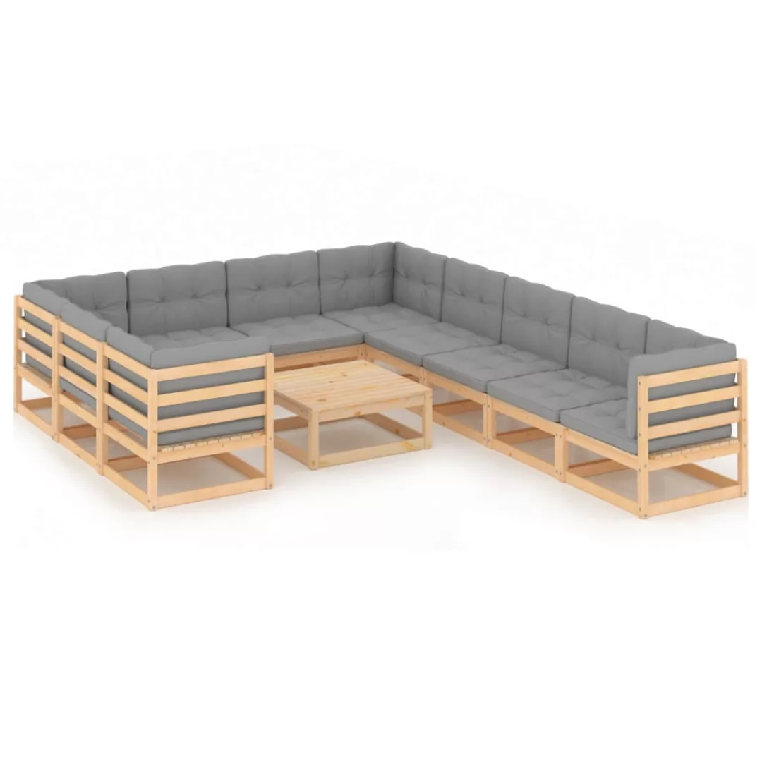 11-tlg. Garten-lounge-set Mit Kissen Kiefer Massivholz günstig online kaufen