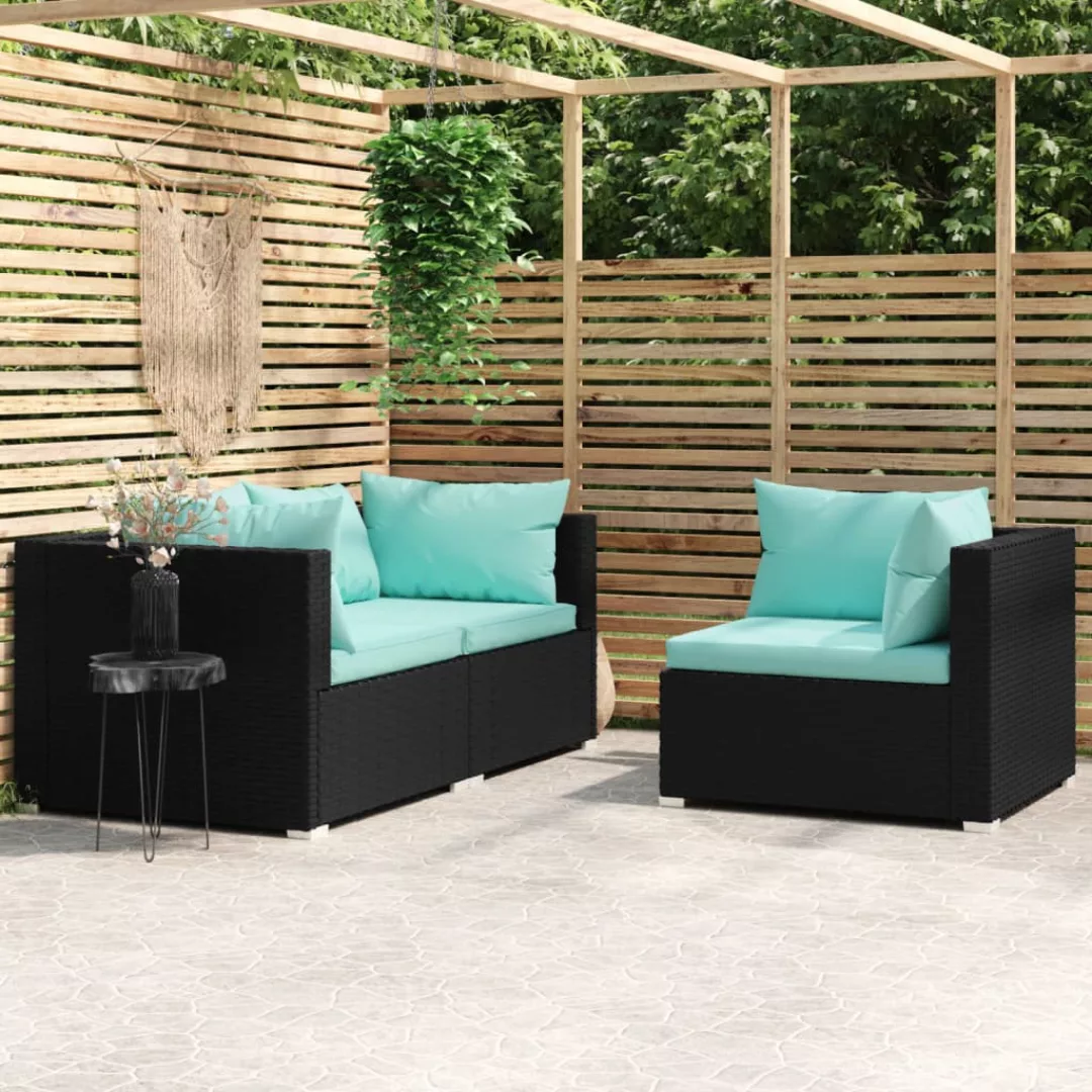 Vidaxl 3-tlg. Garten-lounge-set Mit Kissen Schwarz Poly Rattan günstig online kaufen