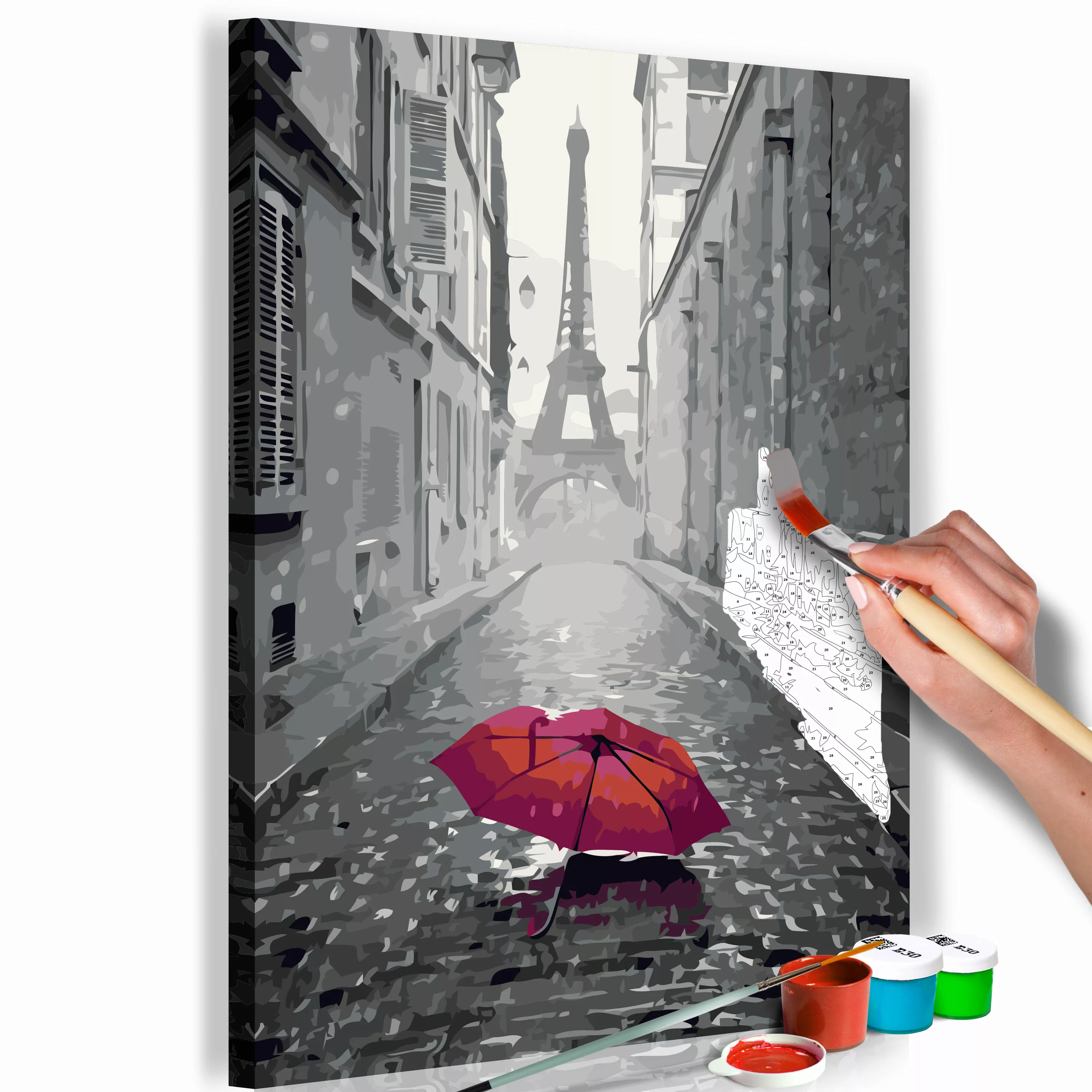 Malen Nach Zahlen - Paris (roter Regenschirm) günstig online kaufen