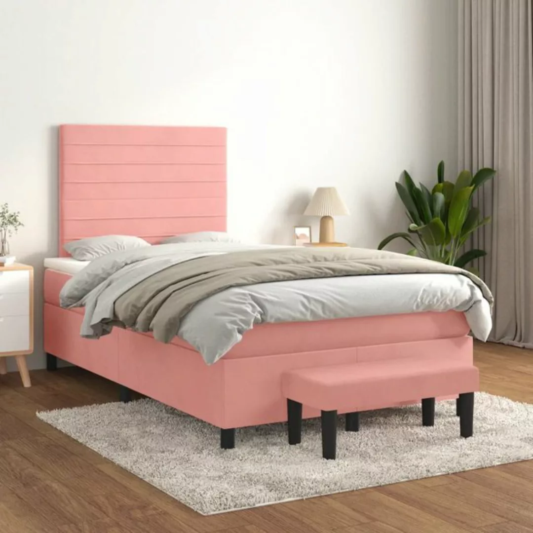 vidaXL Bettgestell Boxspringbett mit Matratze Rosa 120x200 cm Samt Bett Bet günstig online kaufen